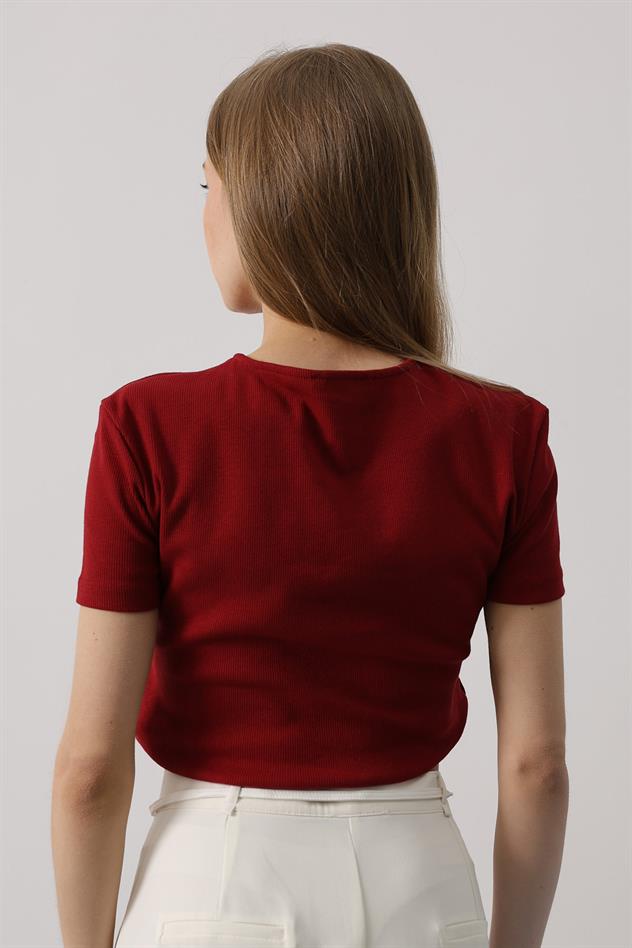 Kısa Kol Düğmeli Top - Bordo