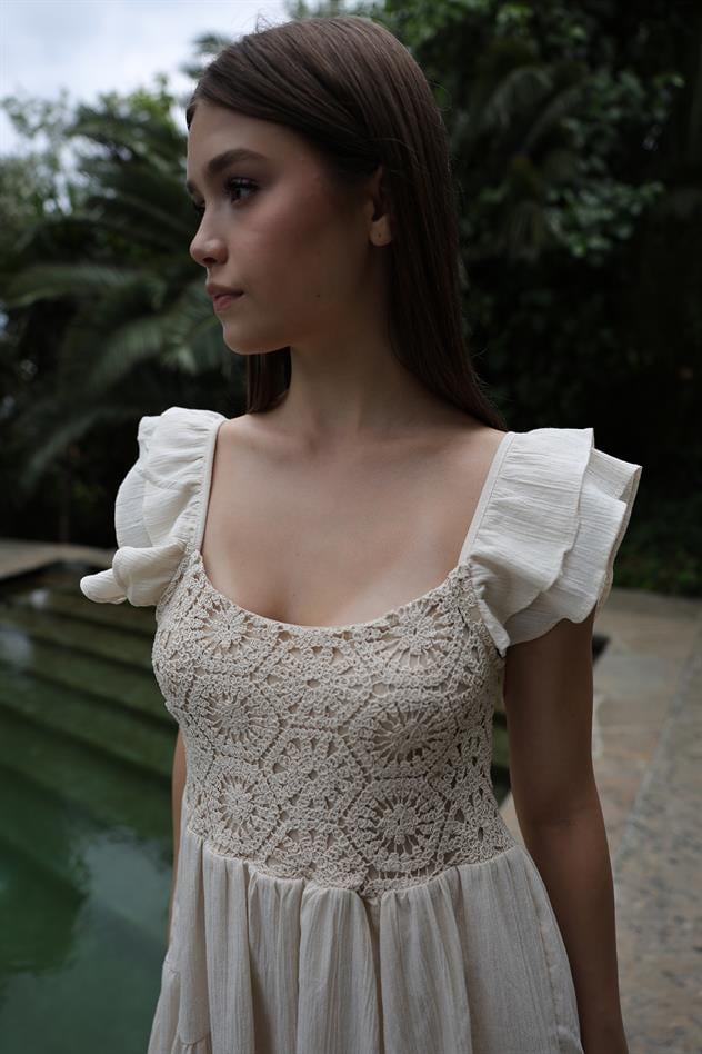 Short Kopanaki Detailed Dress Ecru