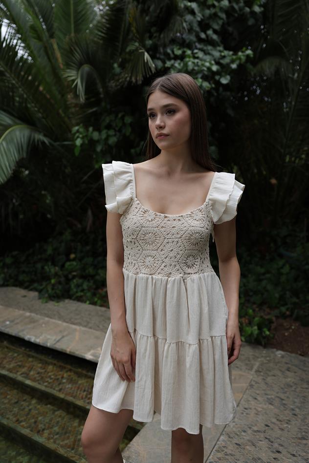 Short Kopanaki Detailed Dress Ecru