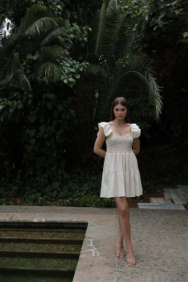 Short Kopanaki Detailed Dress Ecru