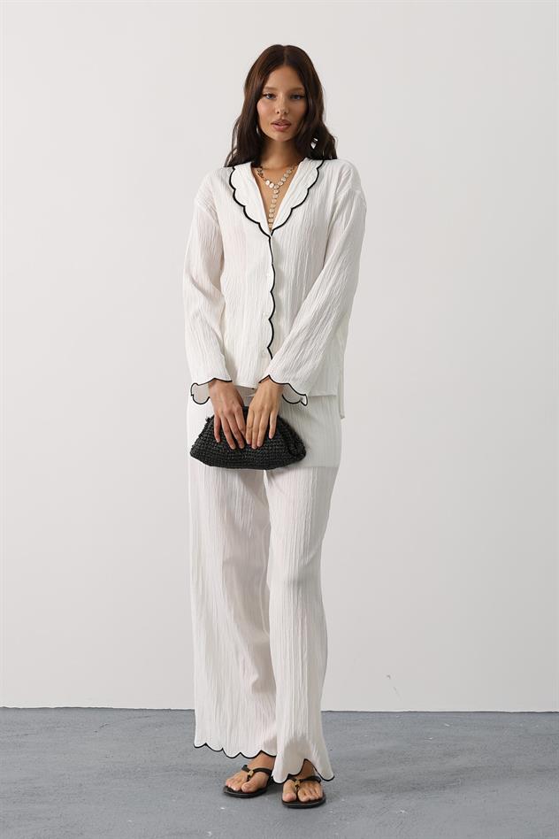 Kontrast Nakış Detaylı Takım - Beyaz