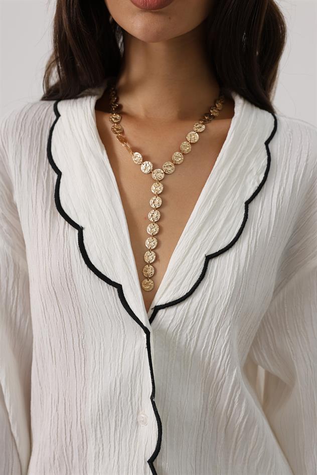 Kontrast Nakış Detaylı Takım - Beyaz