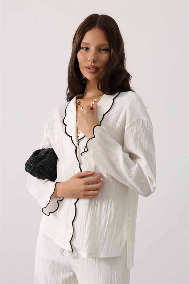 Kontrast Nakış Detaylı Takım - Beyaz