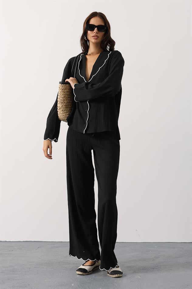 Kontrast Nakış Detaylı Takım - Siyah