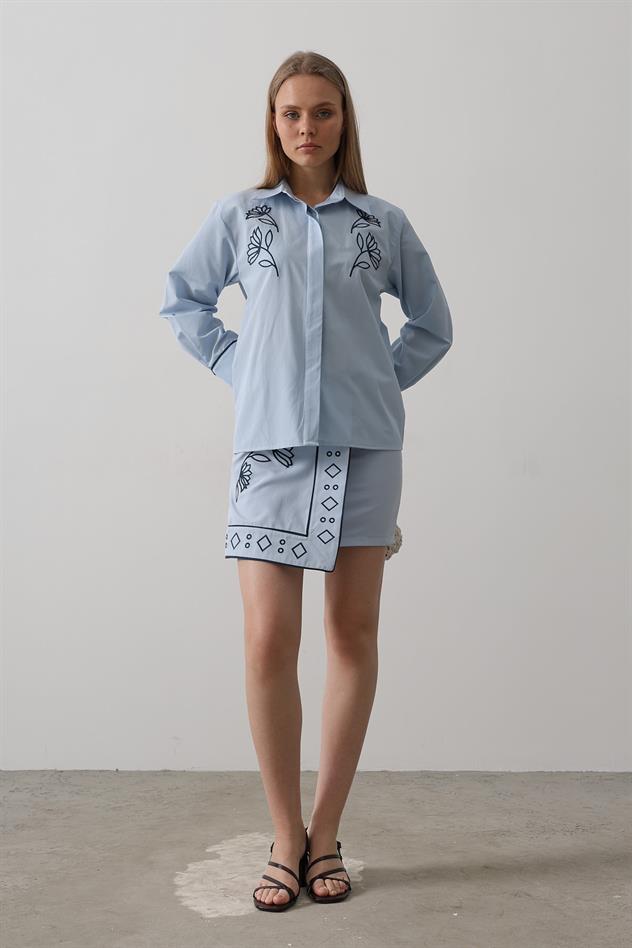 Nakış Detaylı Etekli Takım - Bebe Mavisi