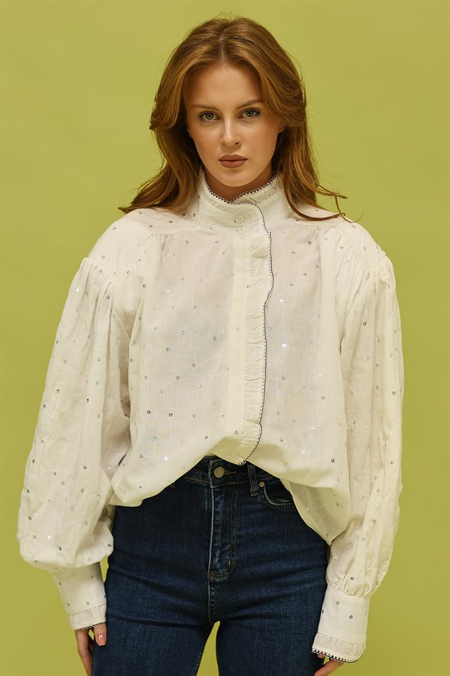 NAKIŞLI GÖMLEK - Beyaz