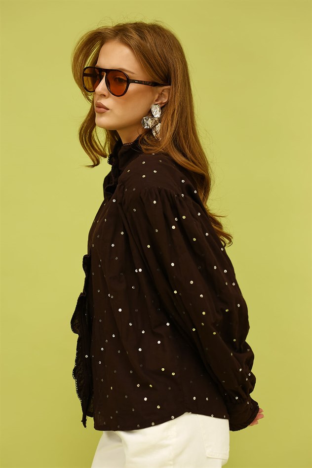 NAKIŞLI GÖMLEK - Kahve