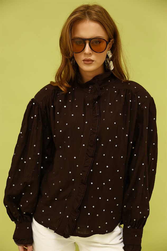 NAKIŞLI GÖMLEK - Kahve