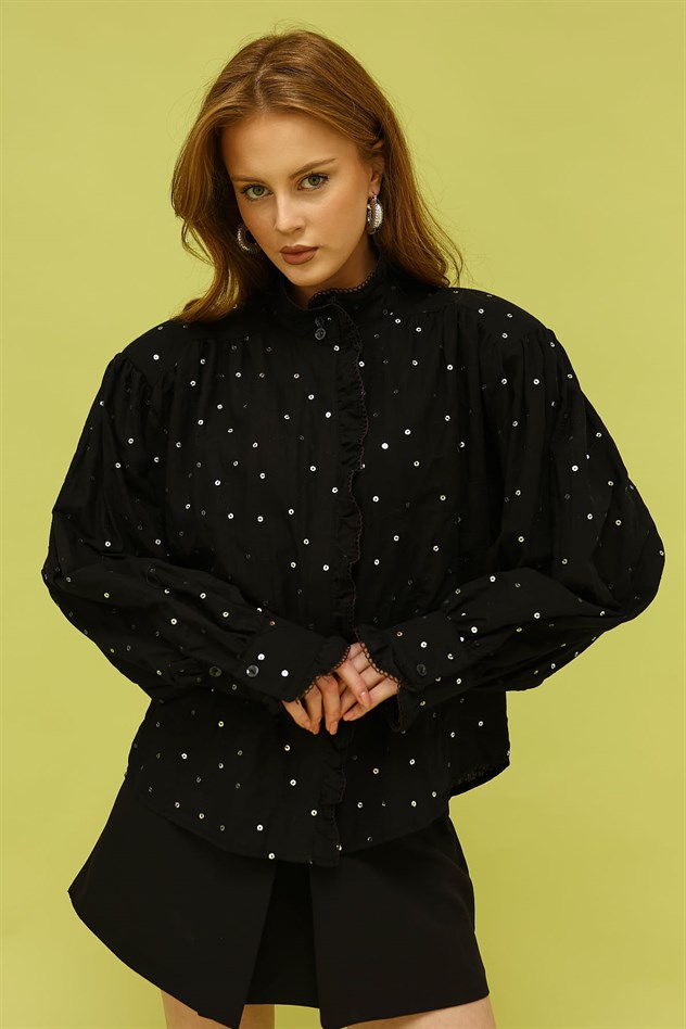 NAKIŞLI GÖMLEK - Siyah