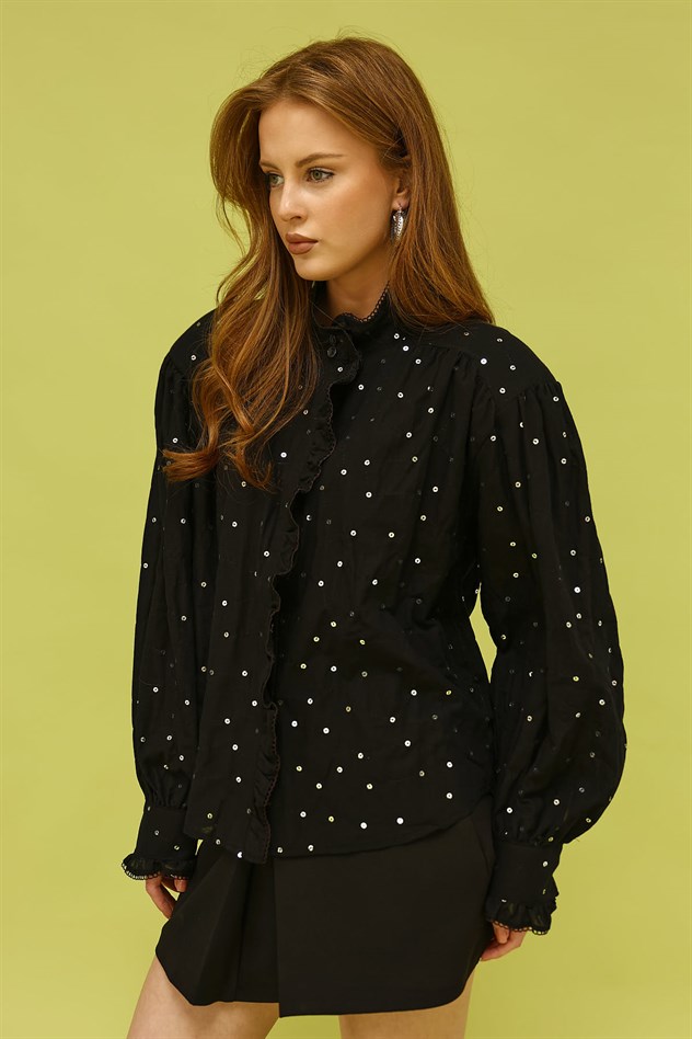 NAKIŞLI GÖMLEK - Siyah