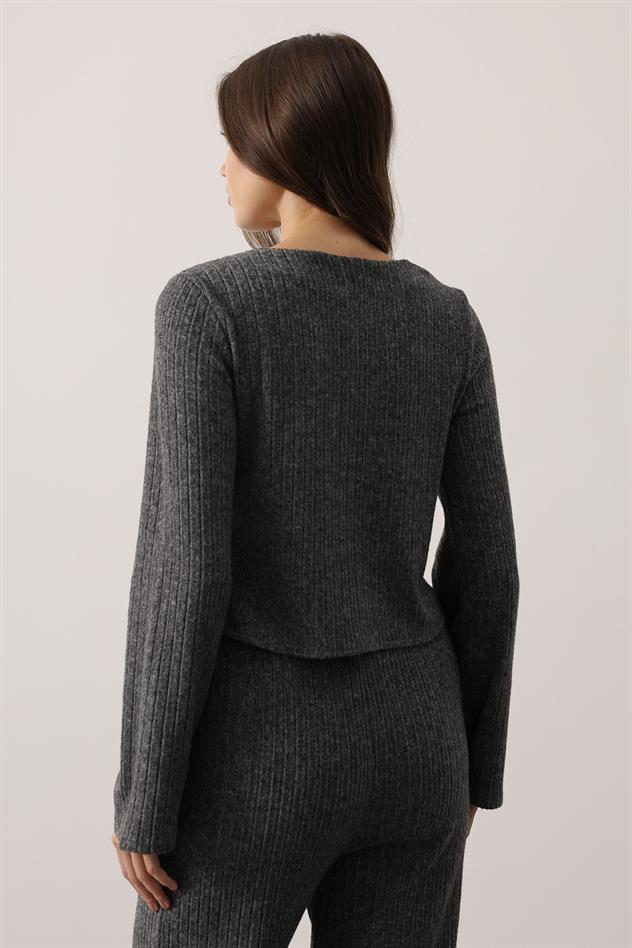 ÖNÜ FİYONLU UZUN KOL BLUZ - Antrasit