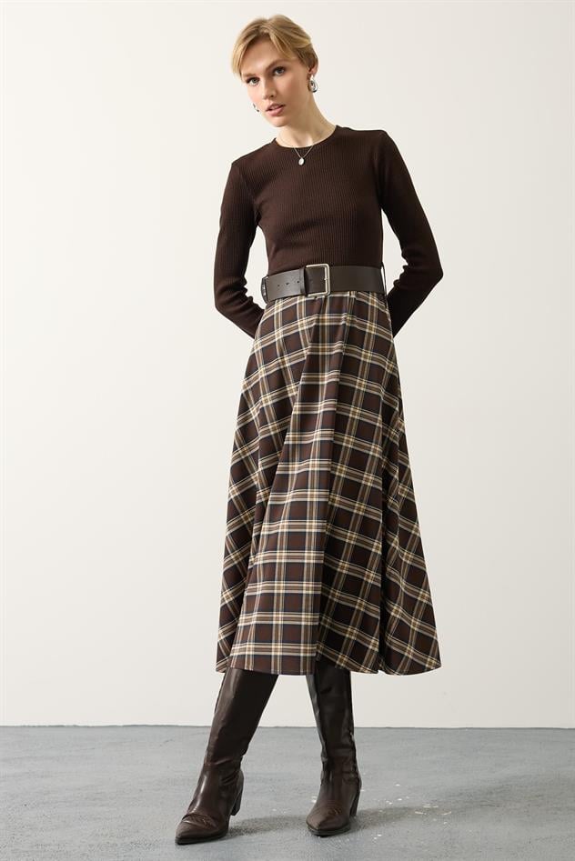 ÖRME EKOSELİ ELBİSE - Kahve