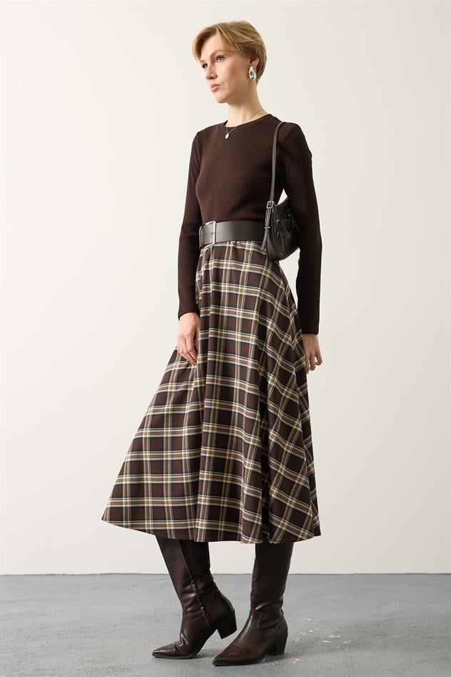 ÖRME EKOSELİ ELBİSE - Kahve