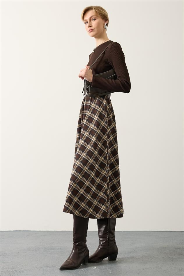 ÖRME EKOSELİ ELBİSE - Kahve