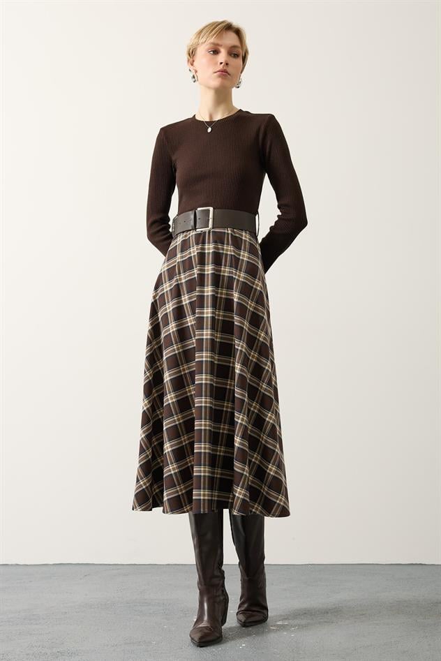 ÖRME EKOSELİ ELBİSE - Kahve