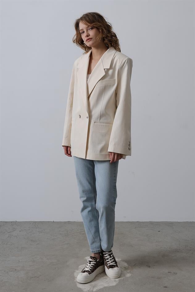 Oversize Blazer Ceket - Natür