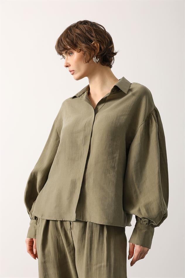 OVERSİZE KOL DETAYLI GÖMLEK - Haki