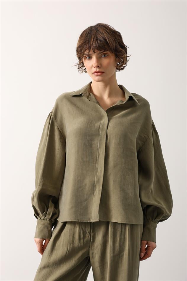 OVERSİZE KOL DETAYLI GÖMLEK - Haki