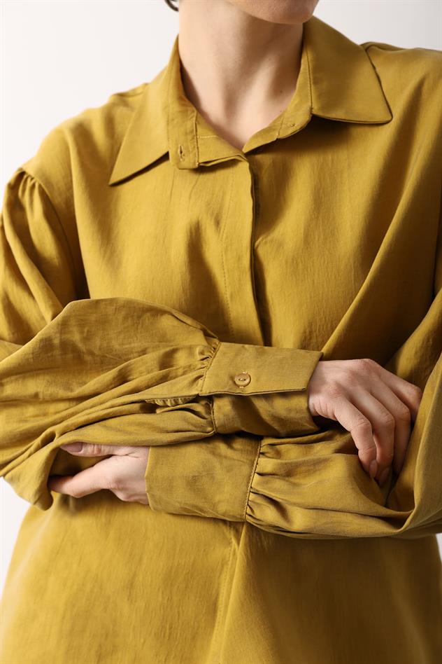 OVERSİZE KOL DETAYLI GÖMLEK - Hardal