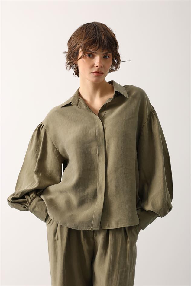 OVERSİZE KOL DETAYLI GÖMLEK - Haki