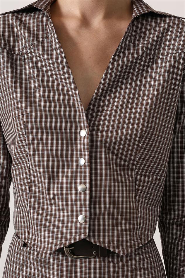 PÖTİKARE DESEN FİT GÖMLEK - Kahve