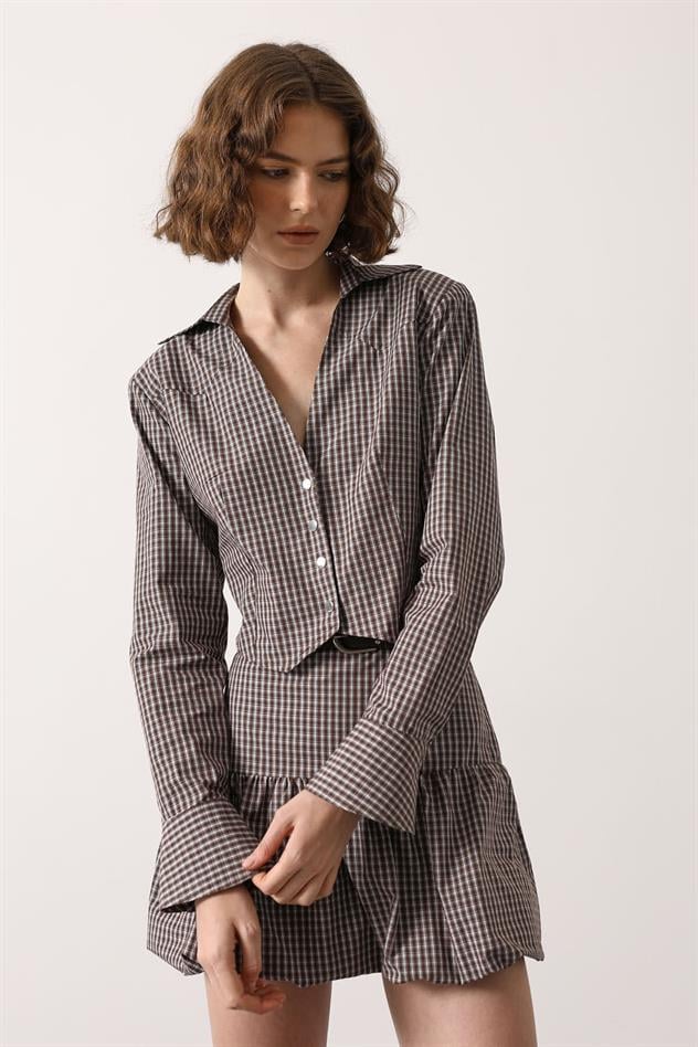 PÖTİKARE DESEN FİT GÖMLEK - Kahve