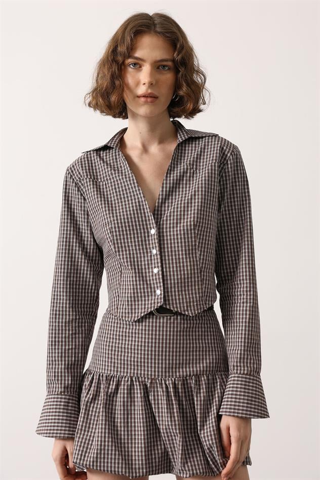 PÖTİKARE DESEN FİT GÖMLEK - Kahve