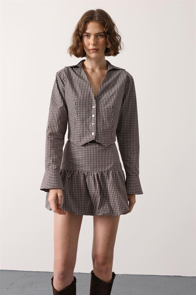 PÖTİKARE DESEN FİT GÖMLEK - Kahve