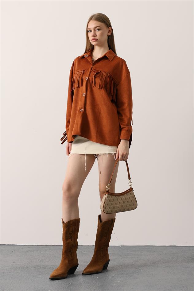 PÜSKÜL DETAYLI GÖMLEK - Taba