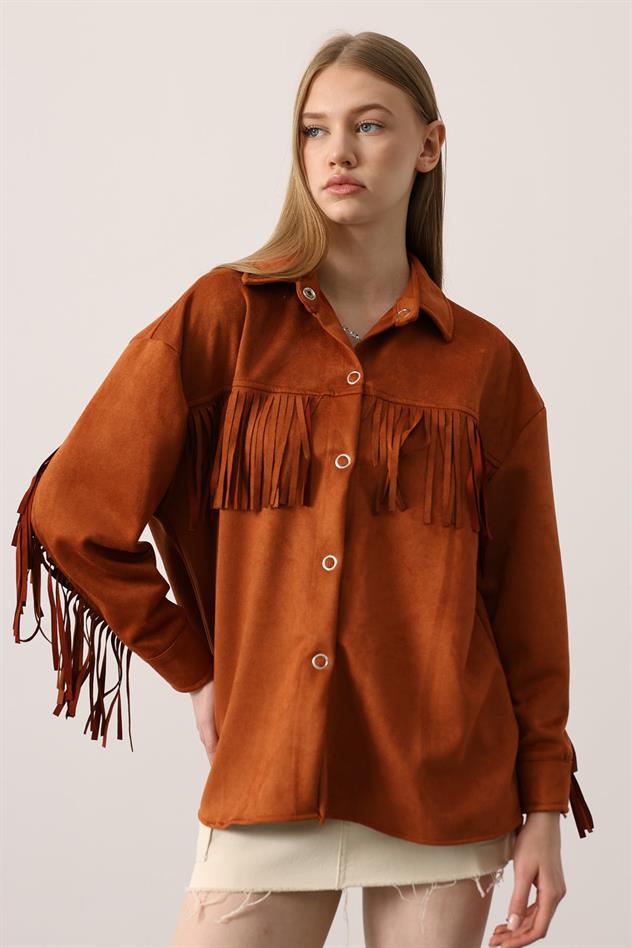 PÜSKÜL DETAYLI GÖMLEK - Taba