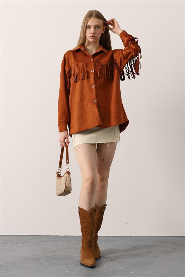 PÜSKÜL DETAYLI GÖMLEK - Taba