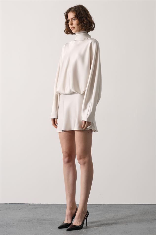 SATEN ELBİSE - Ekru