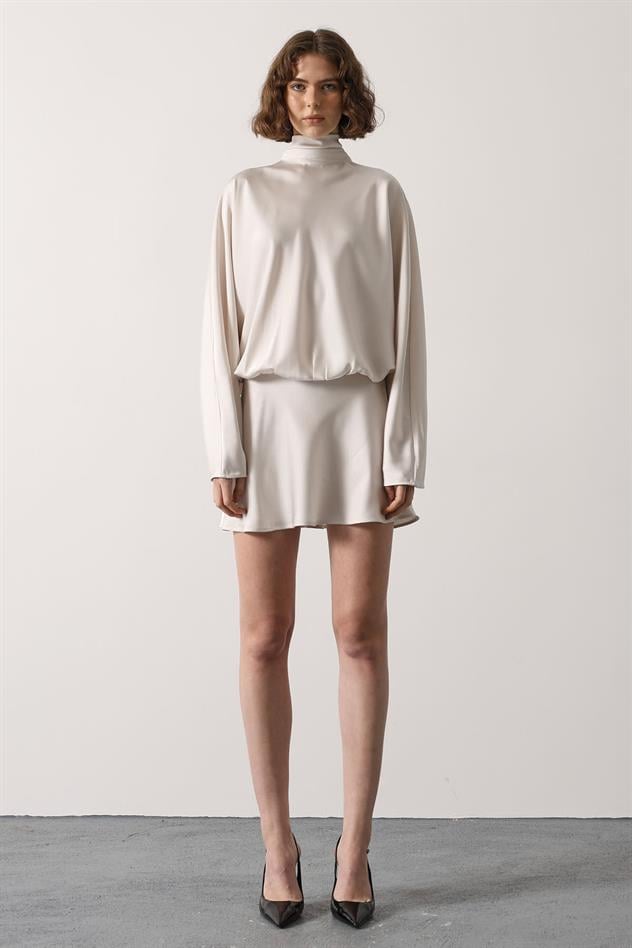 SATEN ELBİSE - Ekru