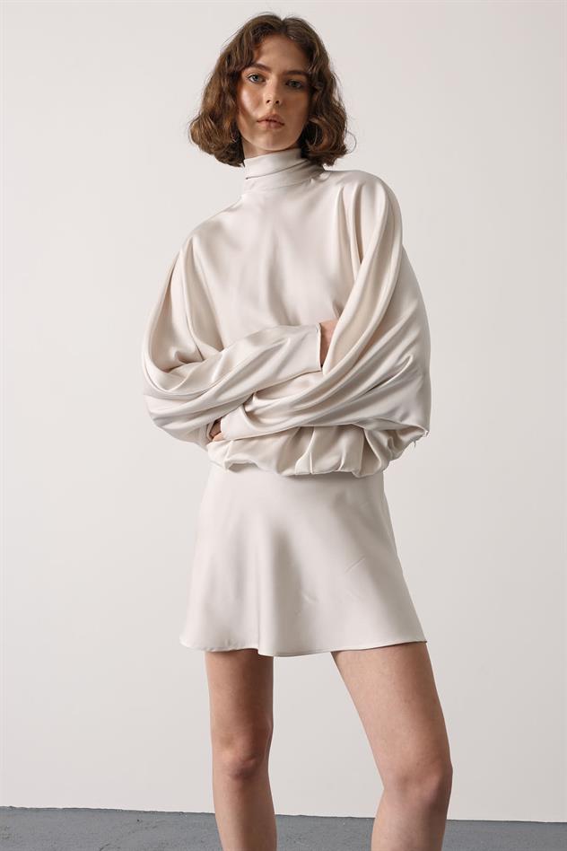 SATEN ELBİSE - Ekru