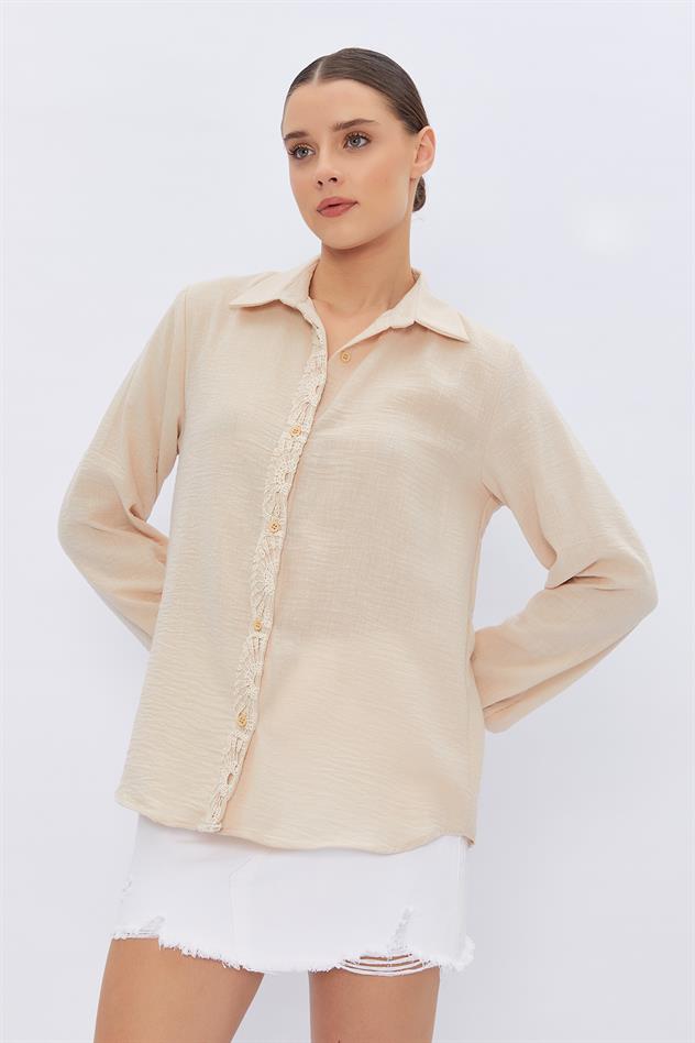 Linen Shirt with Lace Back Stone