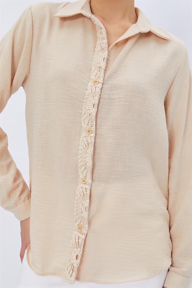 Linen Shirt with Lace Back Stone