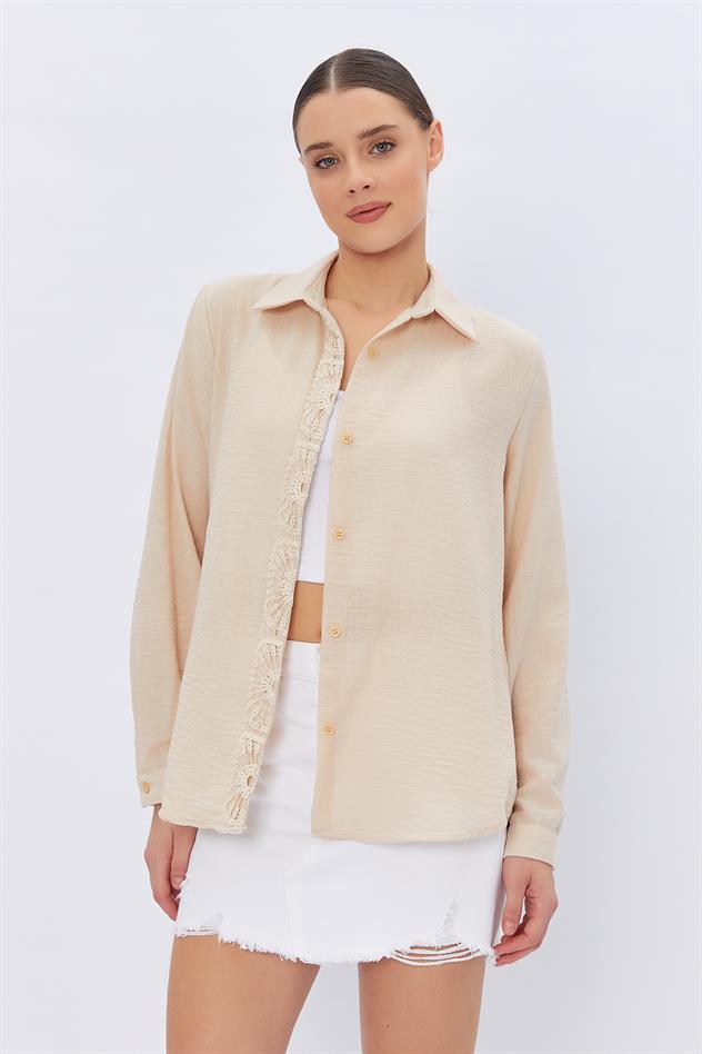 Linen Shirt with Lace Back Stone