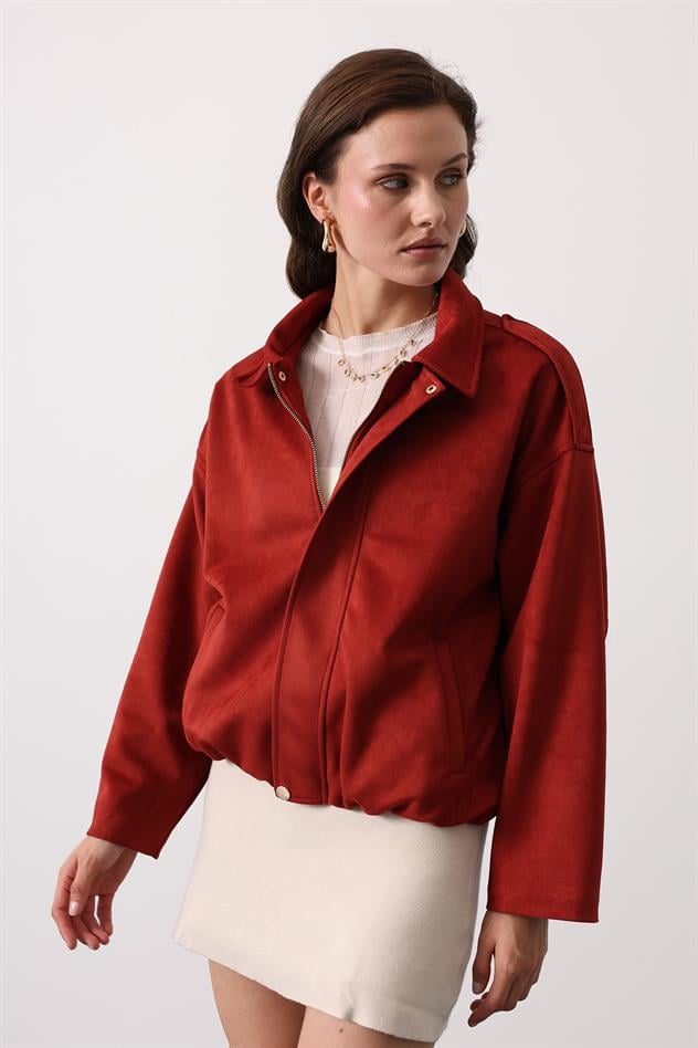 SÜET BOMBER CEKET - Bordo