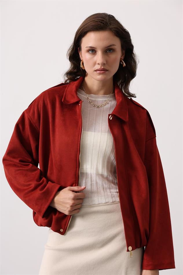 SÜET BOMBER CEKET - Bordo