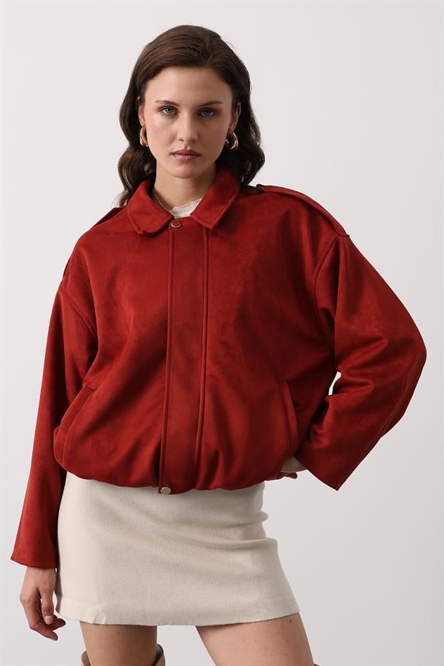 SÜET BOMBER CEKET - Bordo
