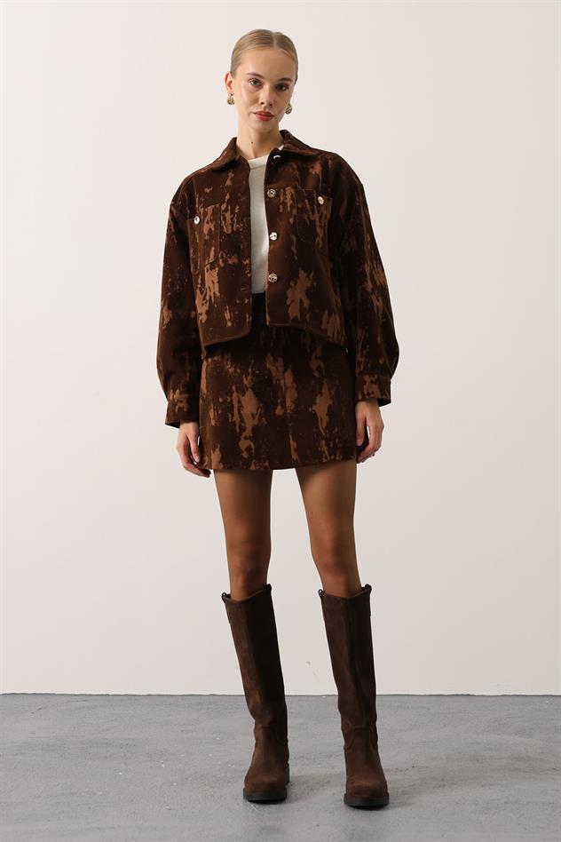 SÜET DOKULU ETEKLİ TAKIM - Kahve