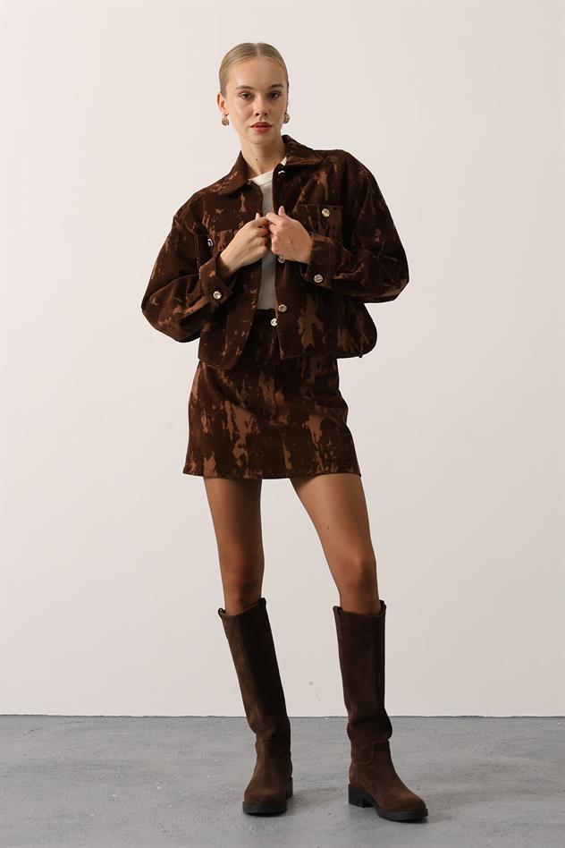 SÜET DOKULU ETEKLİ TAKIM - Kahve