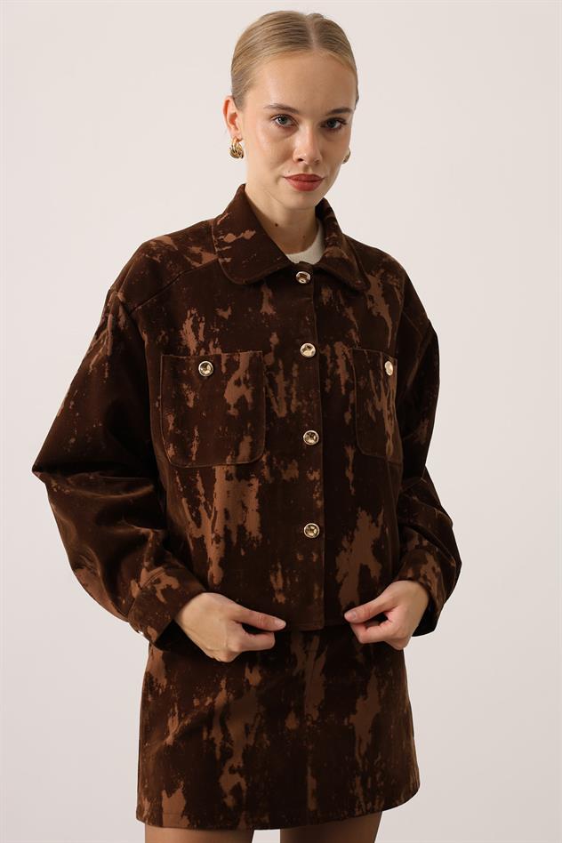 SÜET DOKULU ETEKLİ TAKIM - Kahve