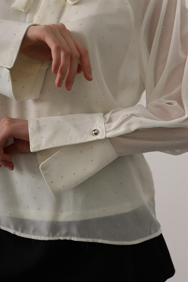 Taş Yapıştırma Gömlek - Ekru