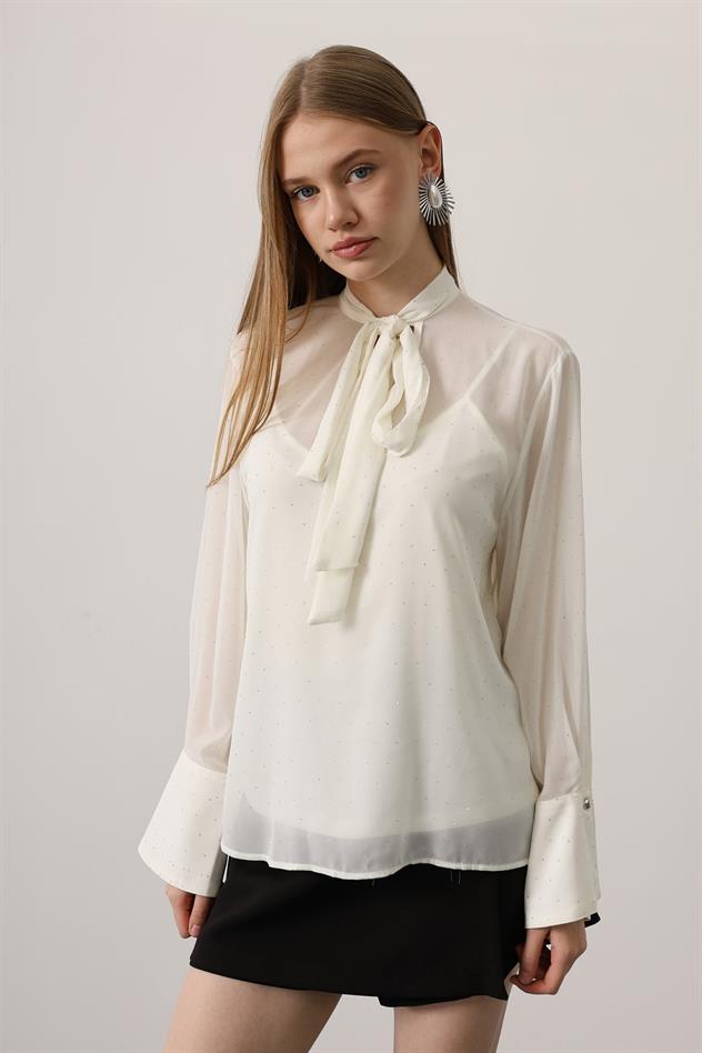 Taş Yapıştırma Gömlek - Ekru