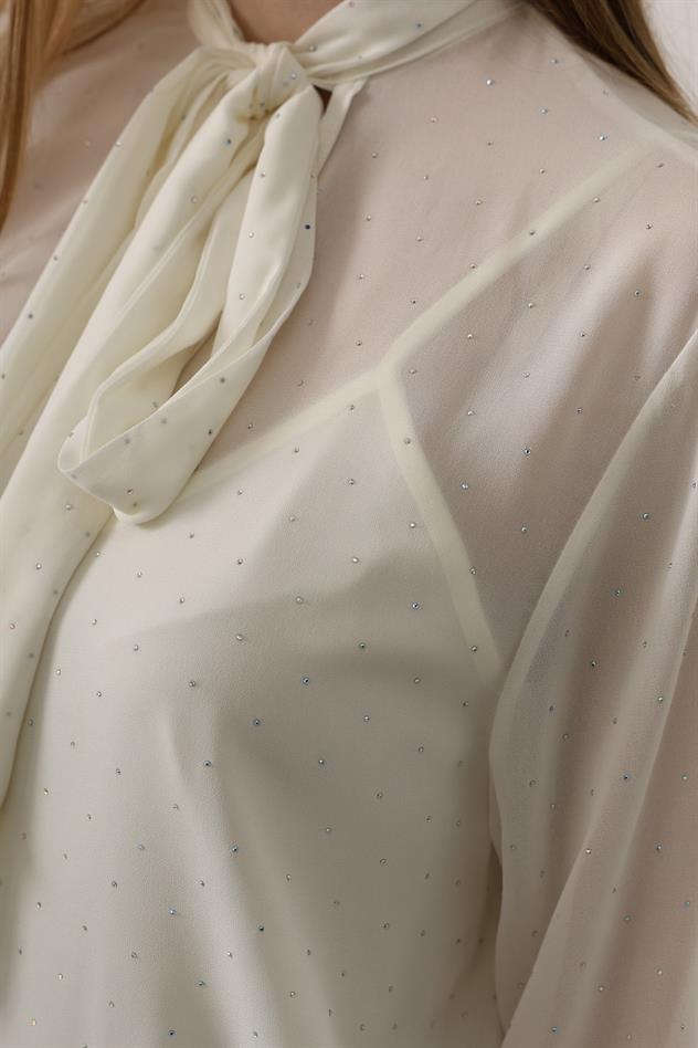 Taş Yapıştırma Gömlek - Ekru