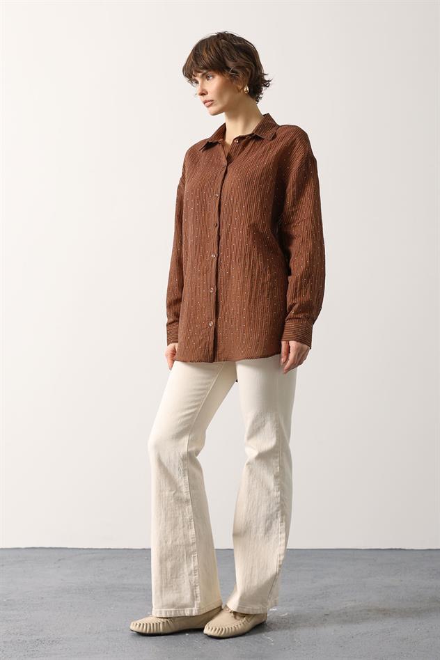 Taşlı Şifon Gmlek - Kahve