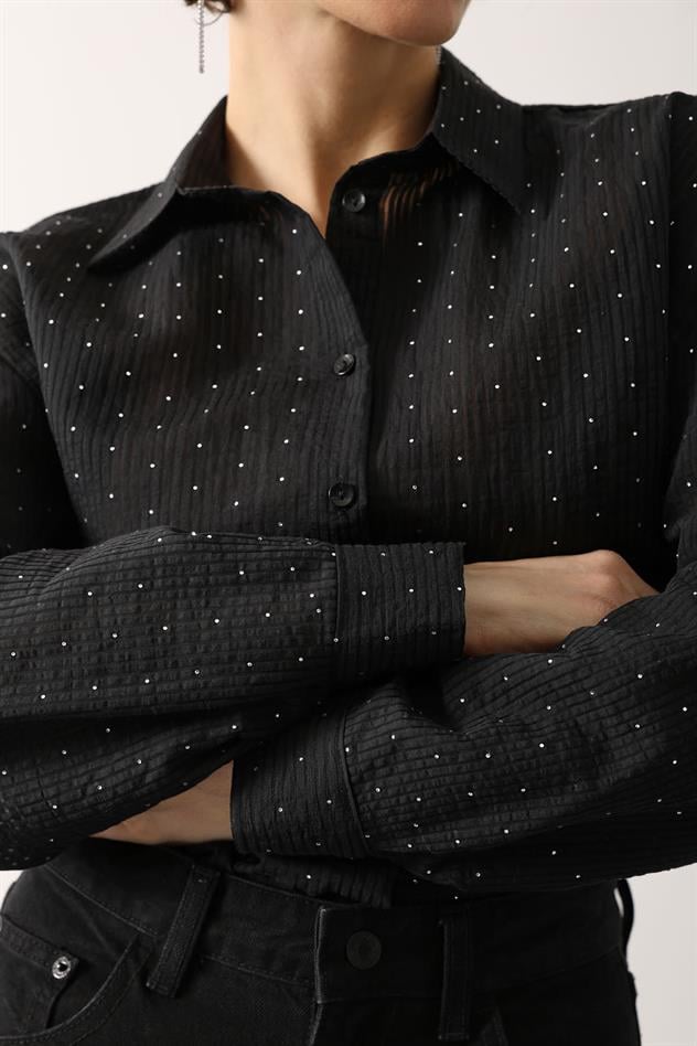 Taşlı Şifon Gmlek - Siyah