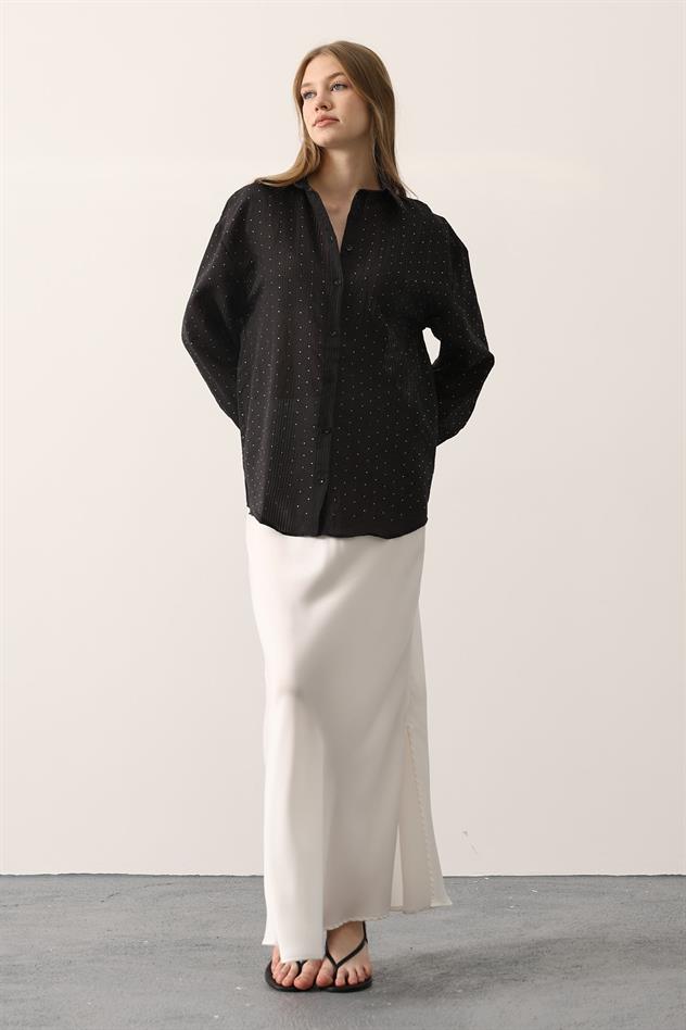 Taşlı Şifon Gmlek - Siyah