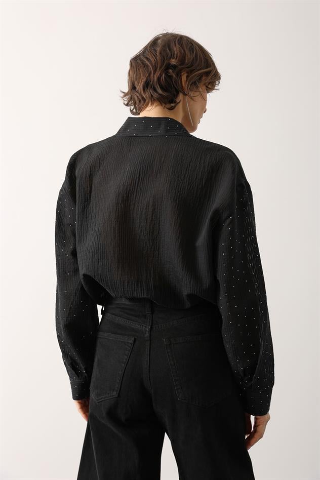 Taşlı Şifon Gmlek - Siyah